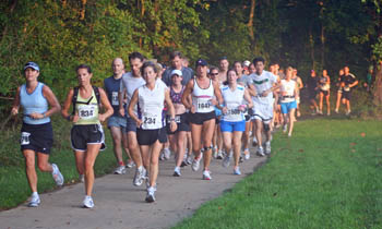 Runners traversing the narrow path through the Parks